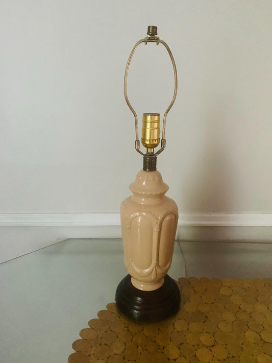 Antique Medium Cafe Au Lait Ceramic Table with Wood Base Lamp No Shade