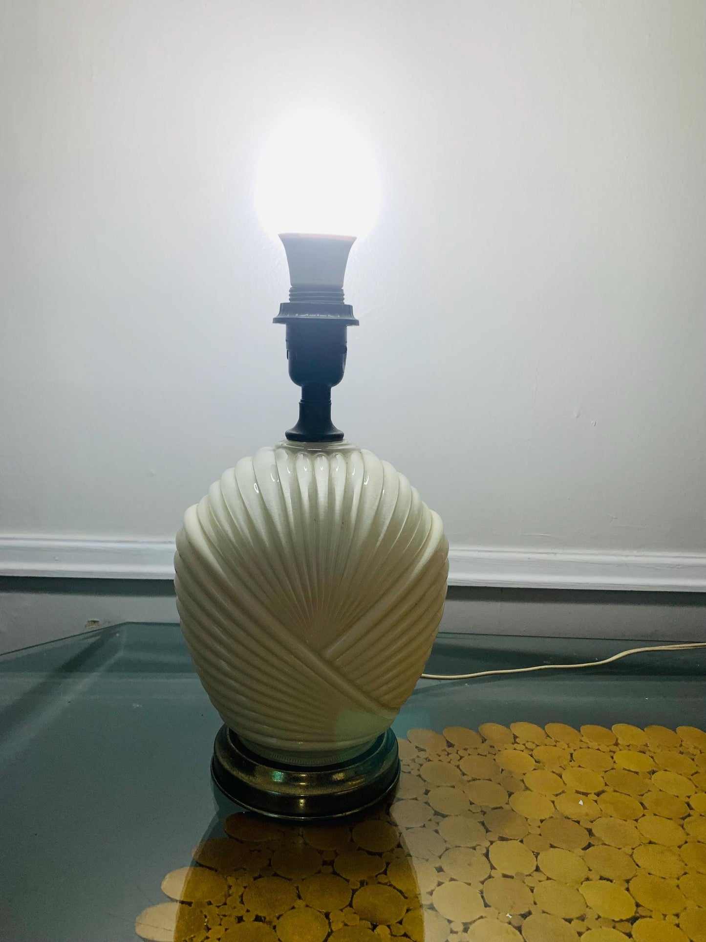 Medium Retro 1980s Cream Art Deco Inspired Shell Table Lamp Shade Not Included