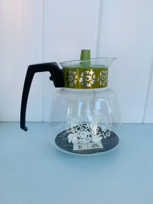 Vintage Cory Crystal Glass Kettle with Avocado Lid