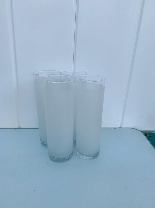 Vintage Set of 4 Tall Frosted Dominion White Tom Collins Tumblers