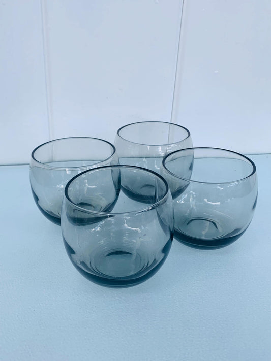 Set of 4 MCM Smokey Gray Roly Poly Glasses