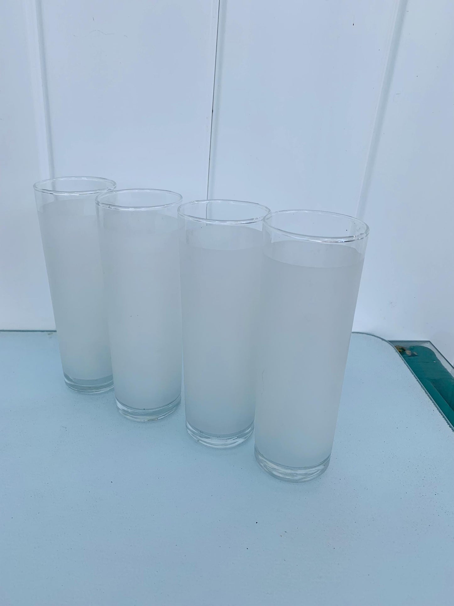 Vintage Set of 4 Tall Frosted Dominion White Tom Collins Tumblers
