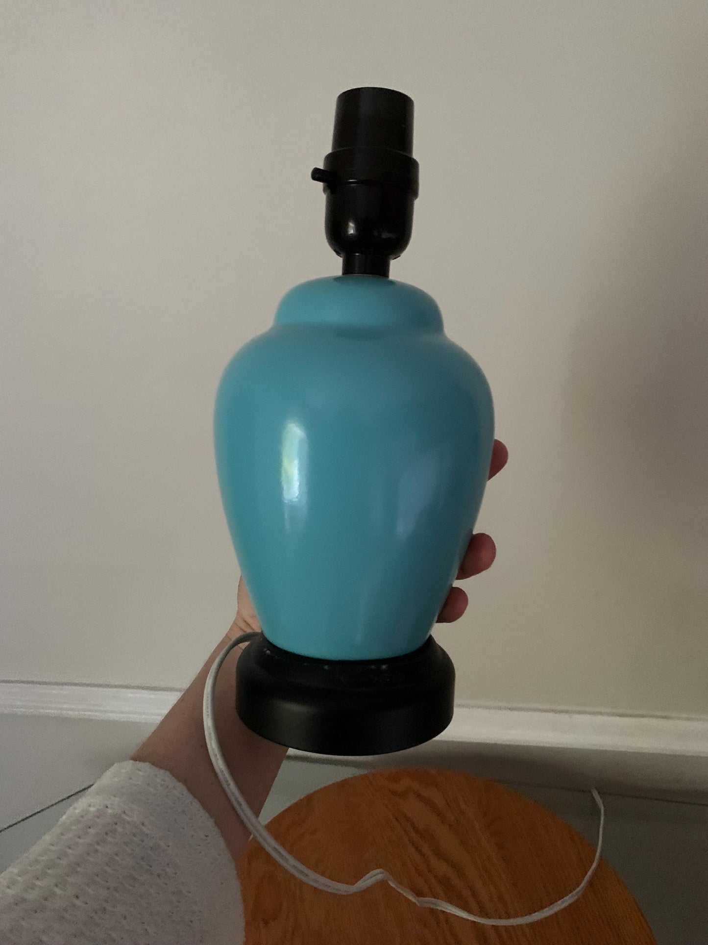 MCM Small Aqua Blue Ceramic Ginger Jar Table Lamp No Shade