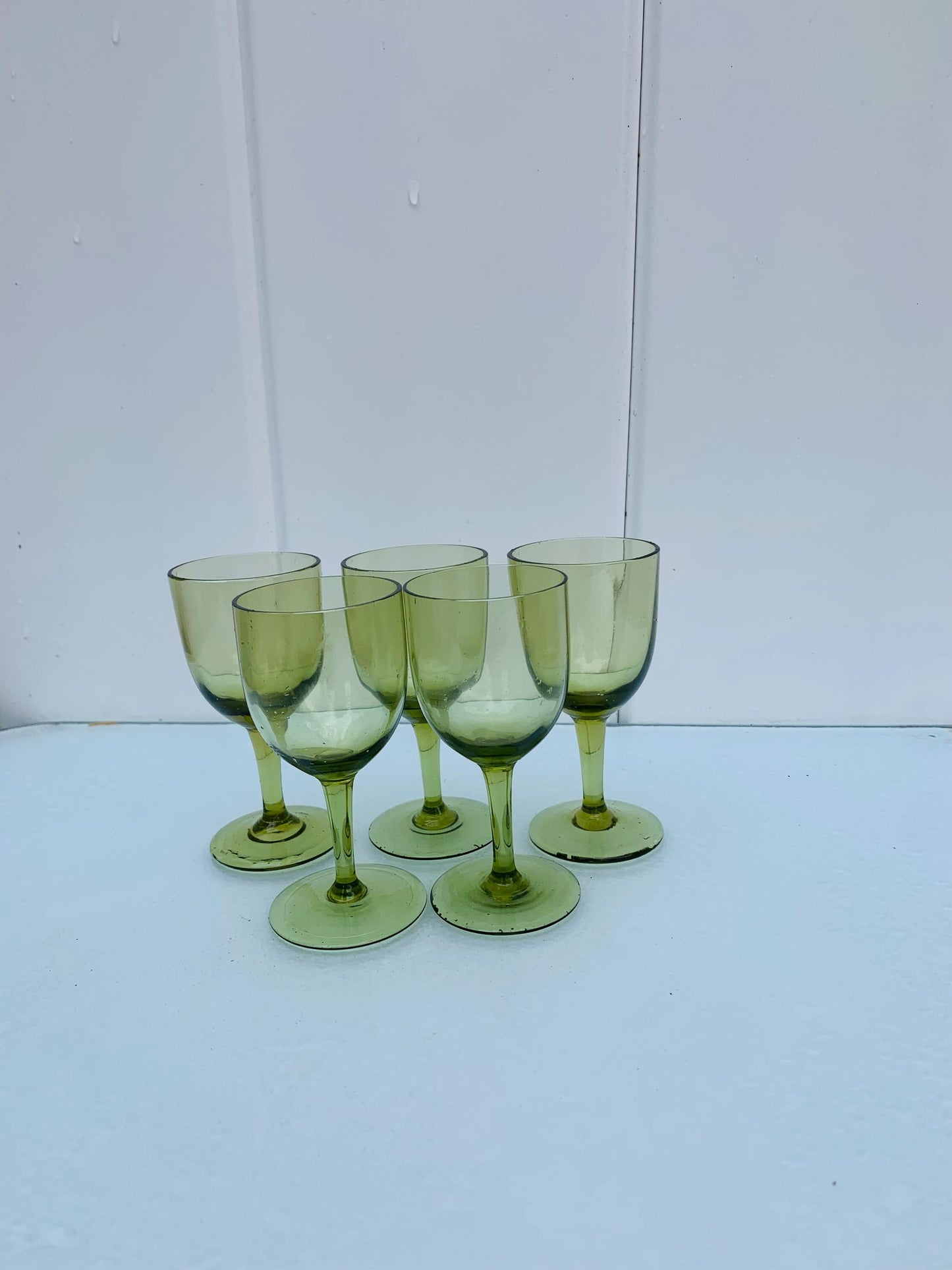 Set of 5 Vintage Small Olive Liqueur Glasses
