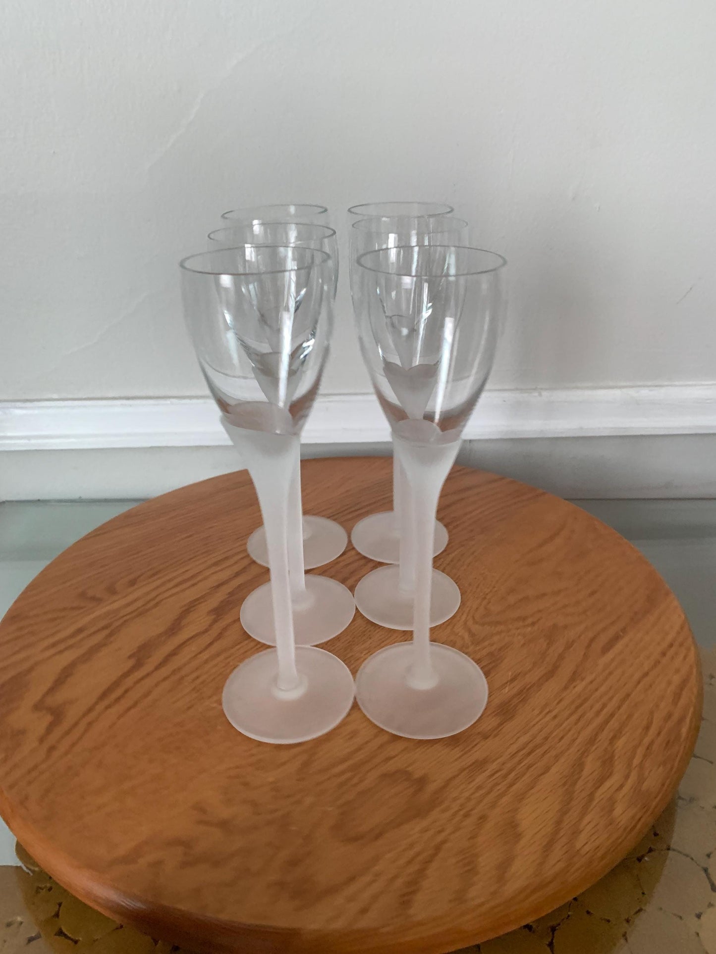 Vintage Set of 6 Tall Frosted Stem Liqueur Glasses