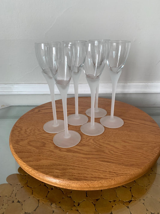 Vintage Set of 6 Tall Frosted Stem Liqueur Glasses