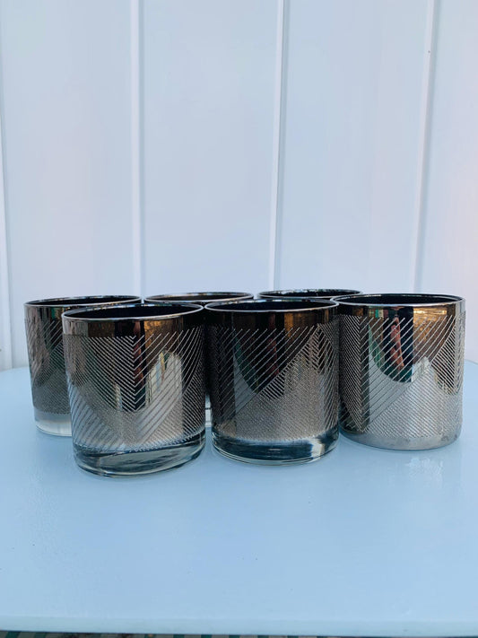Set of 6 MCM Short Textured Silver Fade Low Ball Tumblers