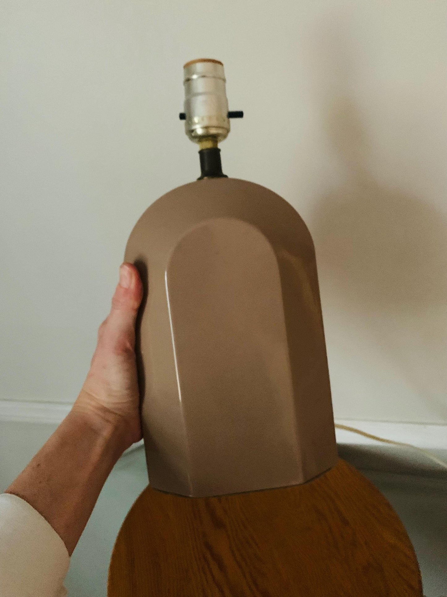 Vintage Small Taupe Art Deco Inspired Ceramic Lamp No Shade