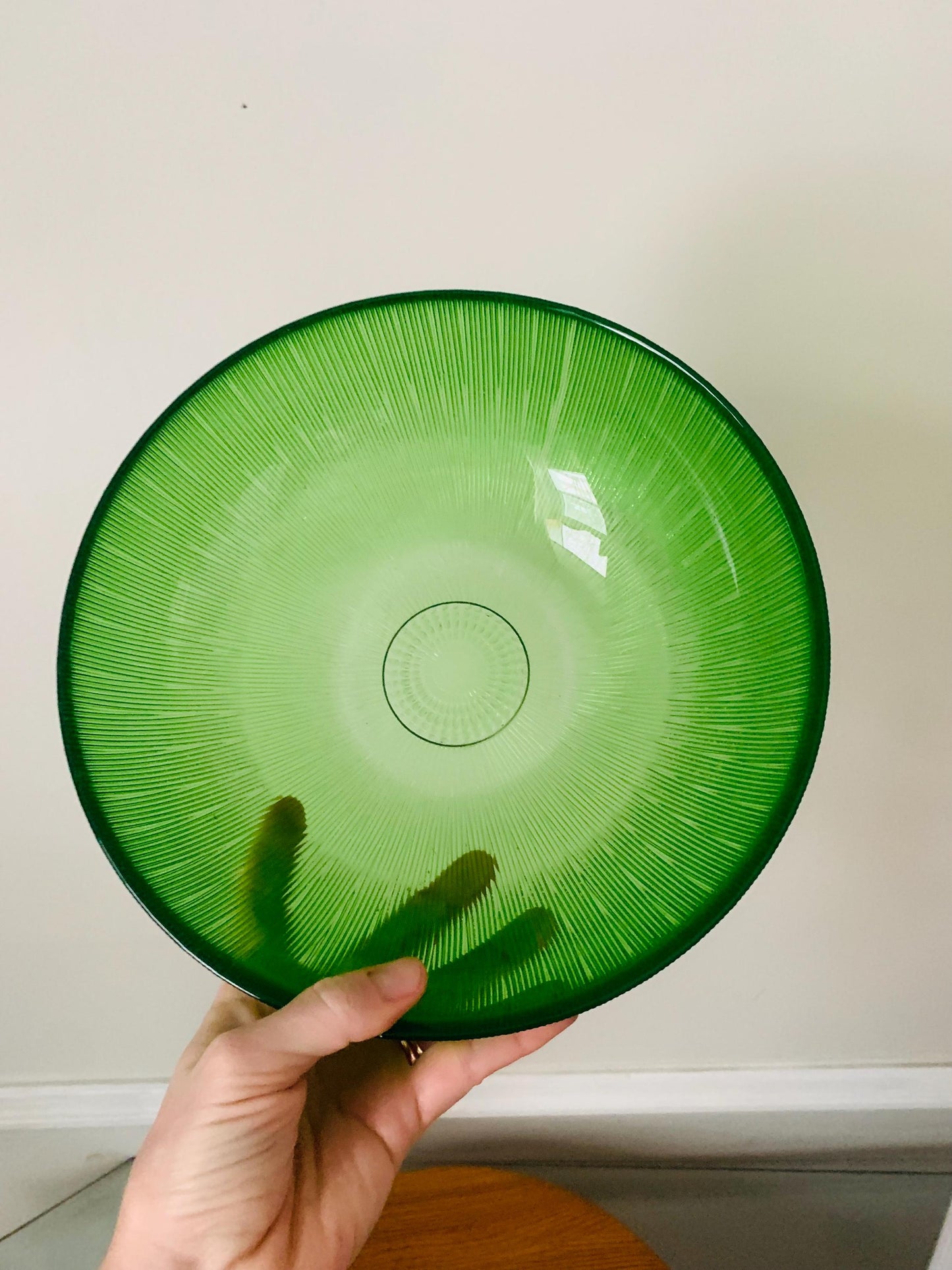 Vintage Medium Ribbed Clear Lime Green Glass Bowl