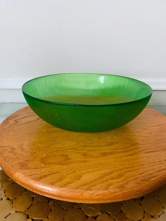 Vintage Medium Ribbed Clear Lime Green Glass Bowl