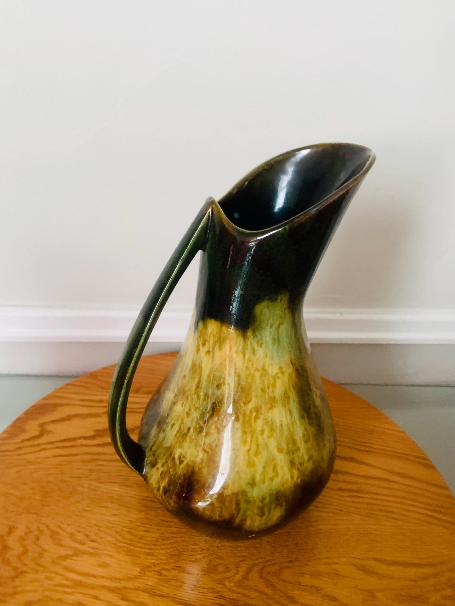 Tall Vintage Brown Drip Glaze Pottery Jug with Handle Made in Canada