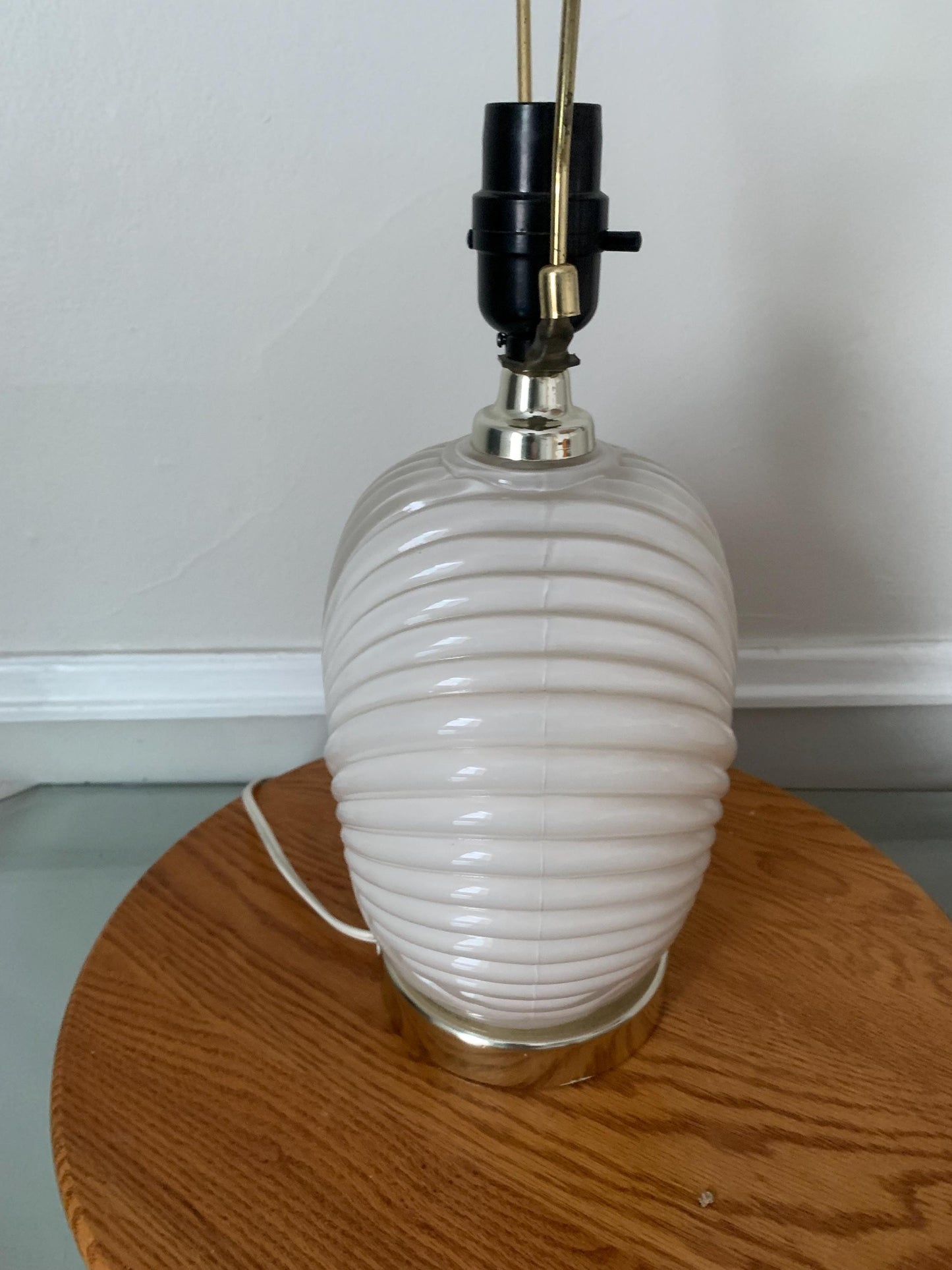 Medium Retro 1980s White Art Deco Inspired Shell Table Lamp Shade Not Included