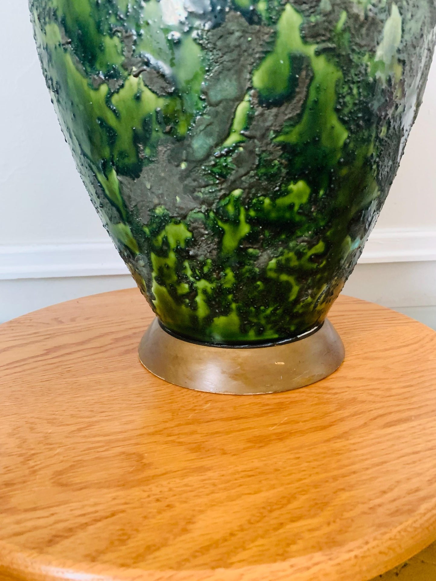 Large MCM Green Textured Pottery Lamp Shade not Included