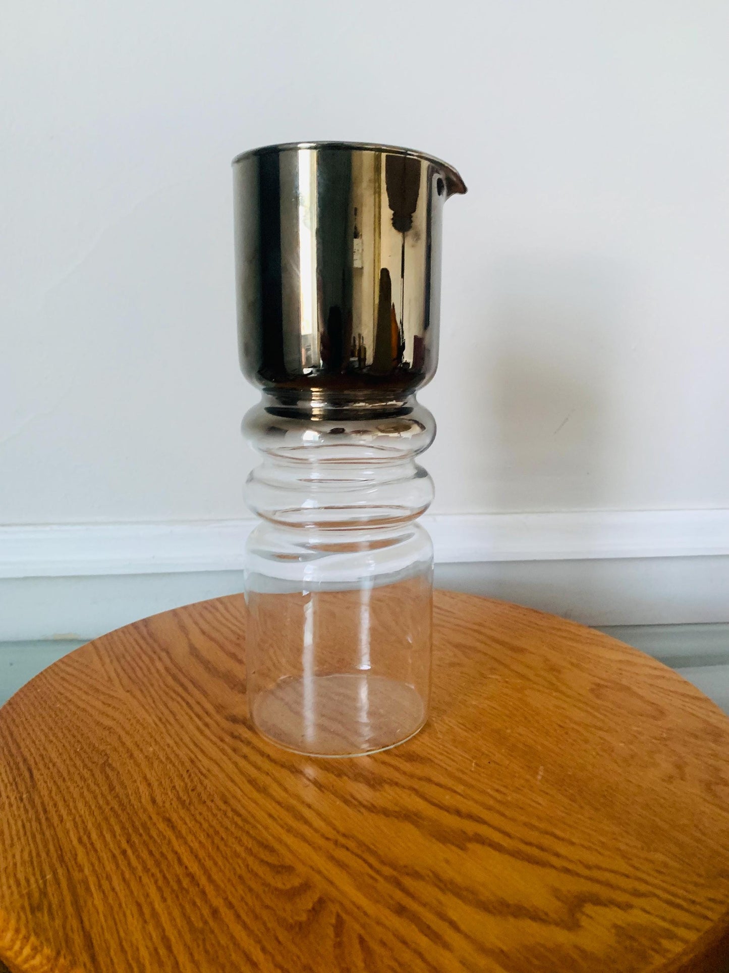 Vintage Tall MCM Silver Fade Glass Decanter