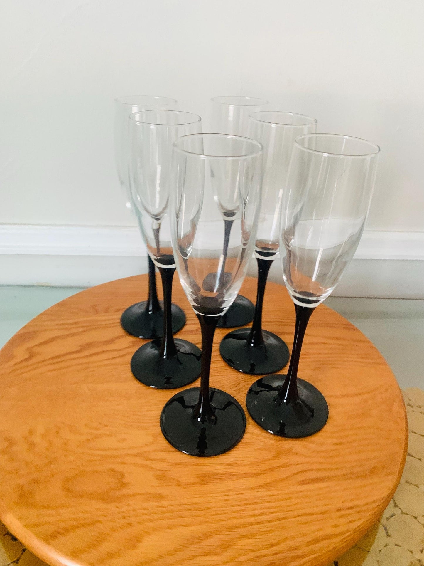 Vintage Set of 6 Black Stem Champagne Flutes
