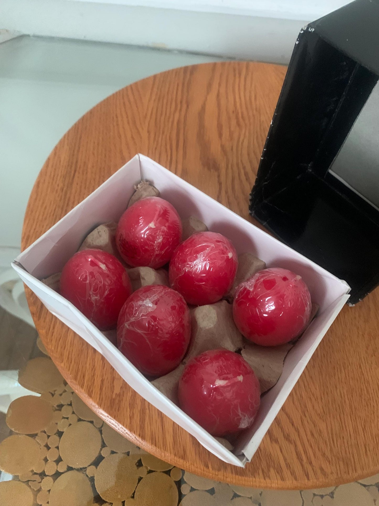 Set of 6 Vintage Dansk Red Egg Shaped Candles in Original Box Made in Hong Kong