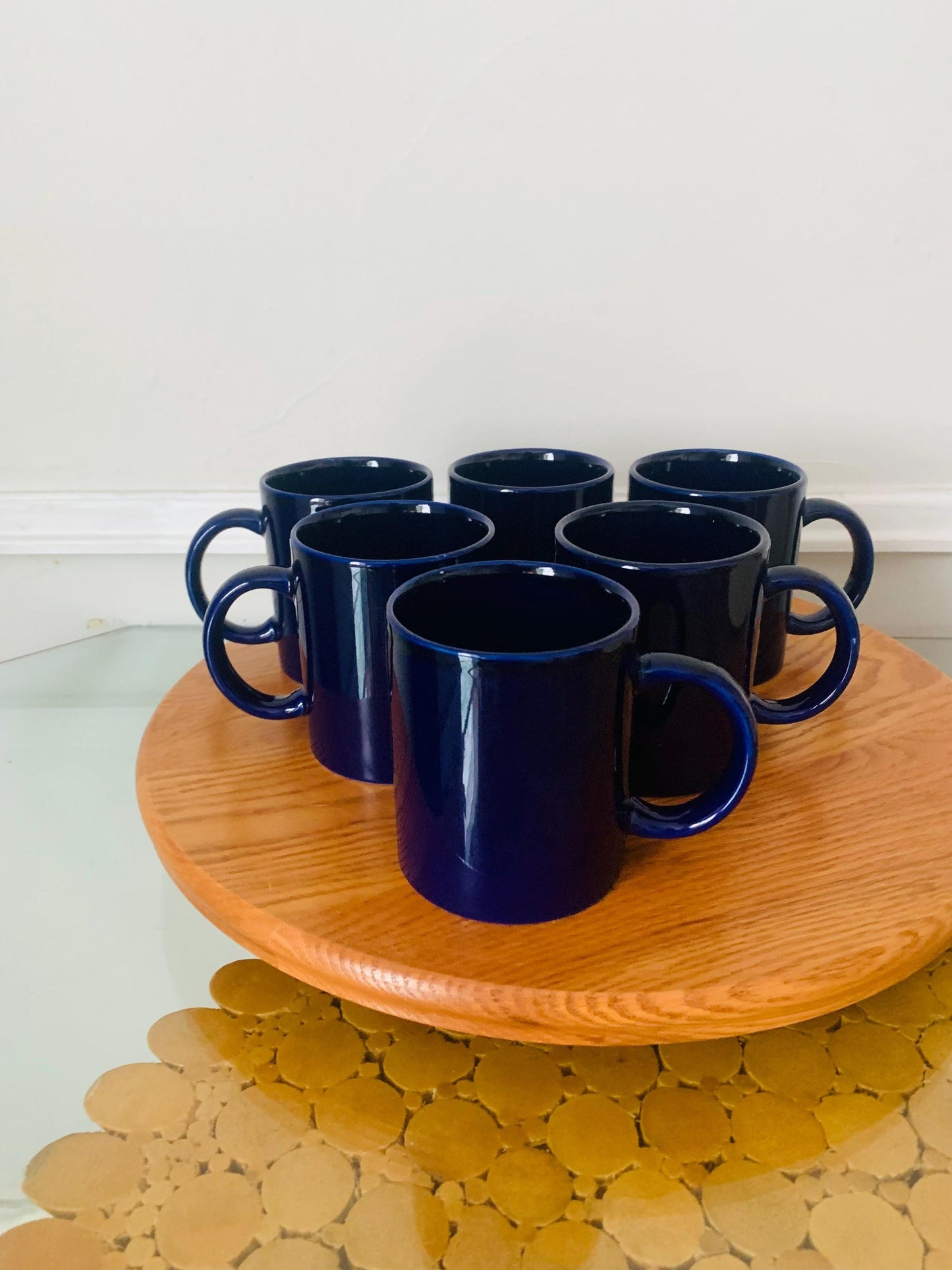 Set of 6 Retro Cobalt Blue Ceramic Mugs