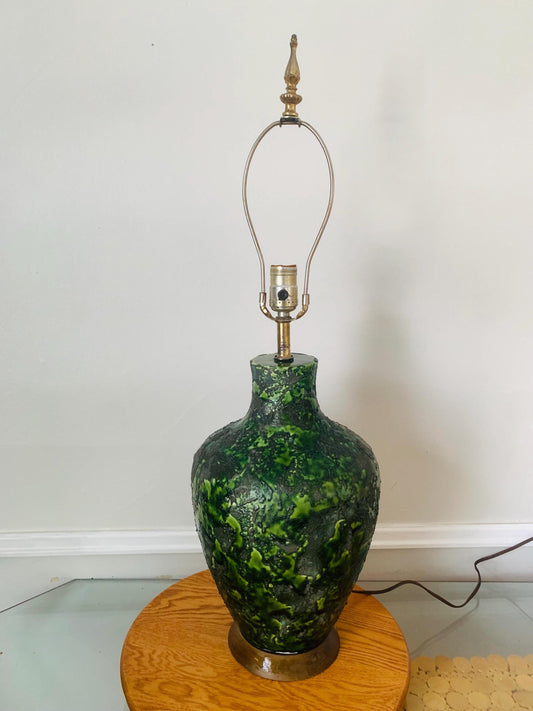 Large MCM Green Textured Pottery Lamp Shade not Included