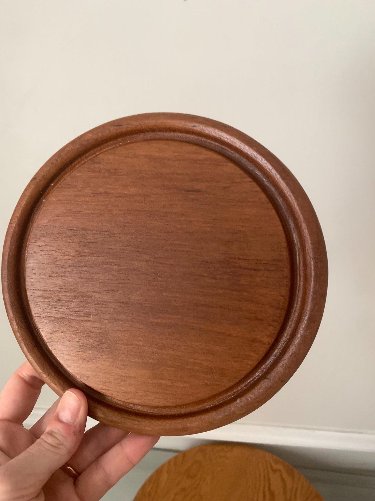 MCM Teak Serving Tray with Glass Dome