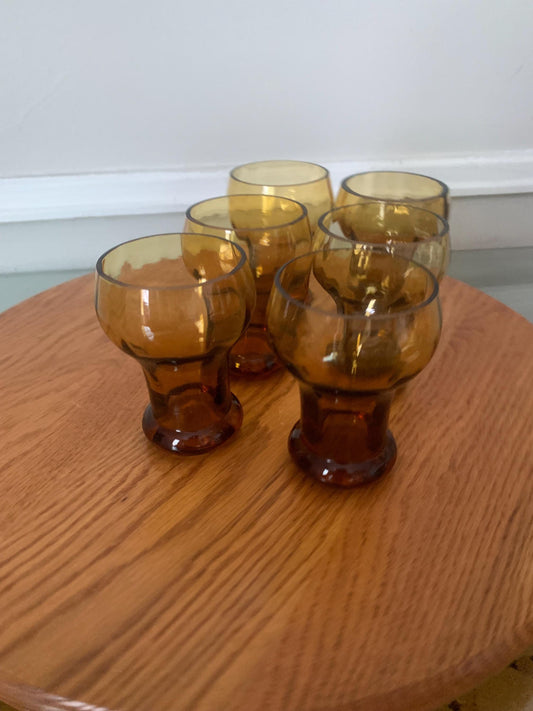 Set of 6 MCM Short Amber Juice Glass