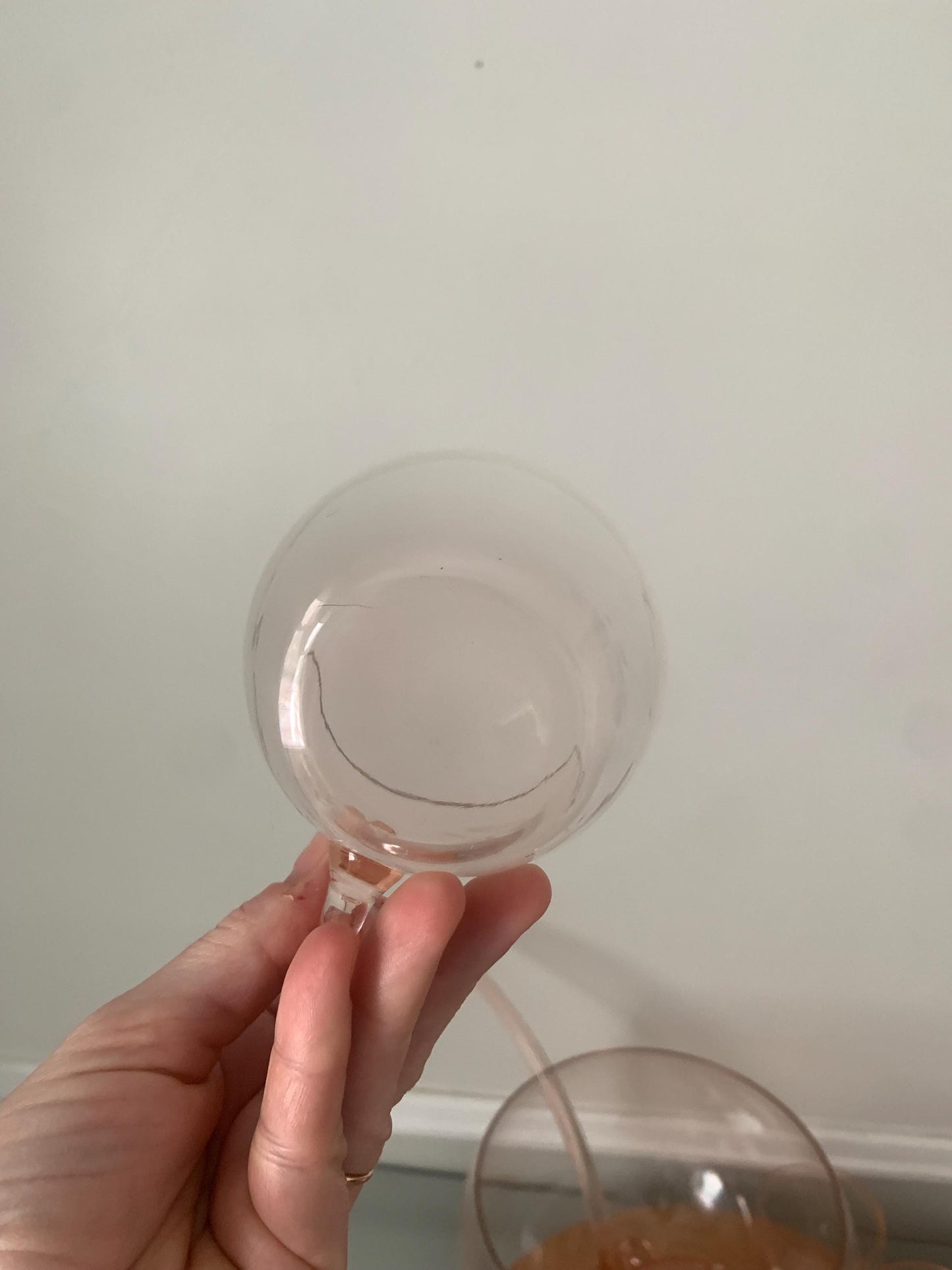 Vintage Hand-Blown Clear Pink Glass Punch Bowl and 6 Glass Set with Glass Ladle