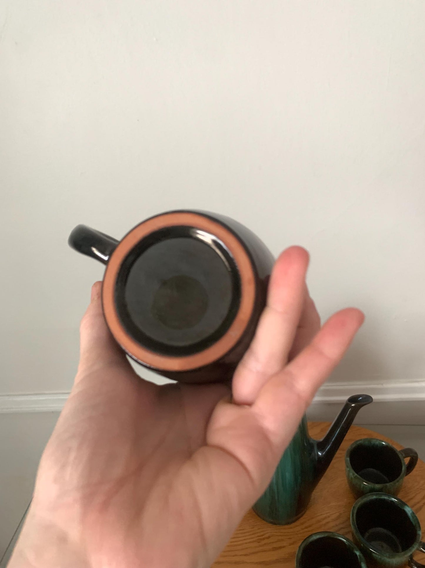 MCM Blue//Green Drip Glaze Coffee Pot with Matching Mugs