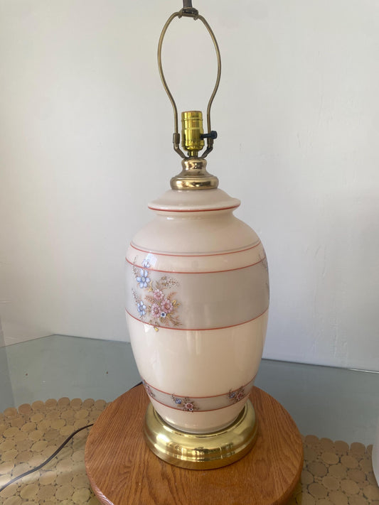 Retro Tall Peach Glass Floral Table Lamp No Shade