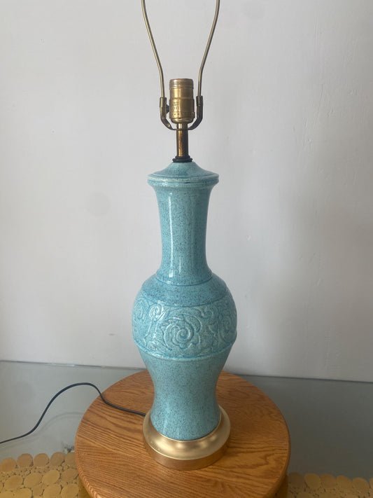 Tall MCM Speckled Robins Egg Blue Ceramic Table Lamp No Shade