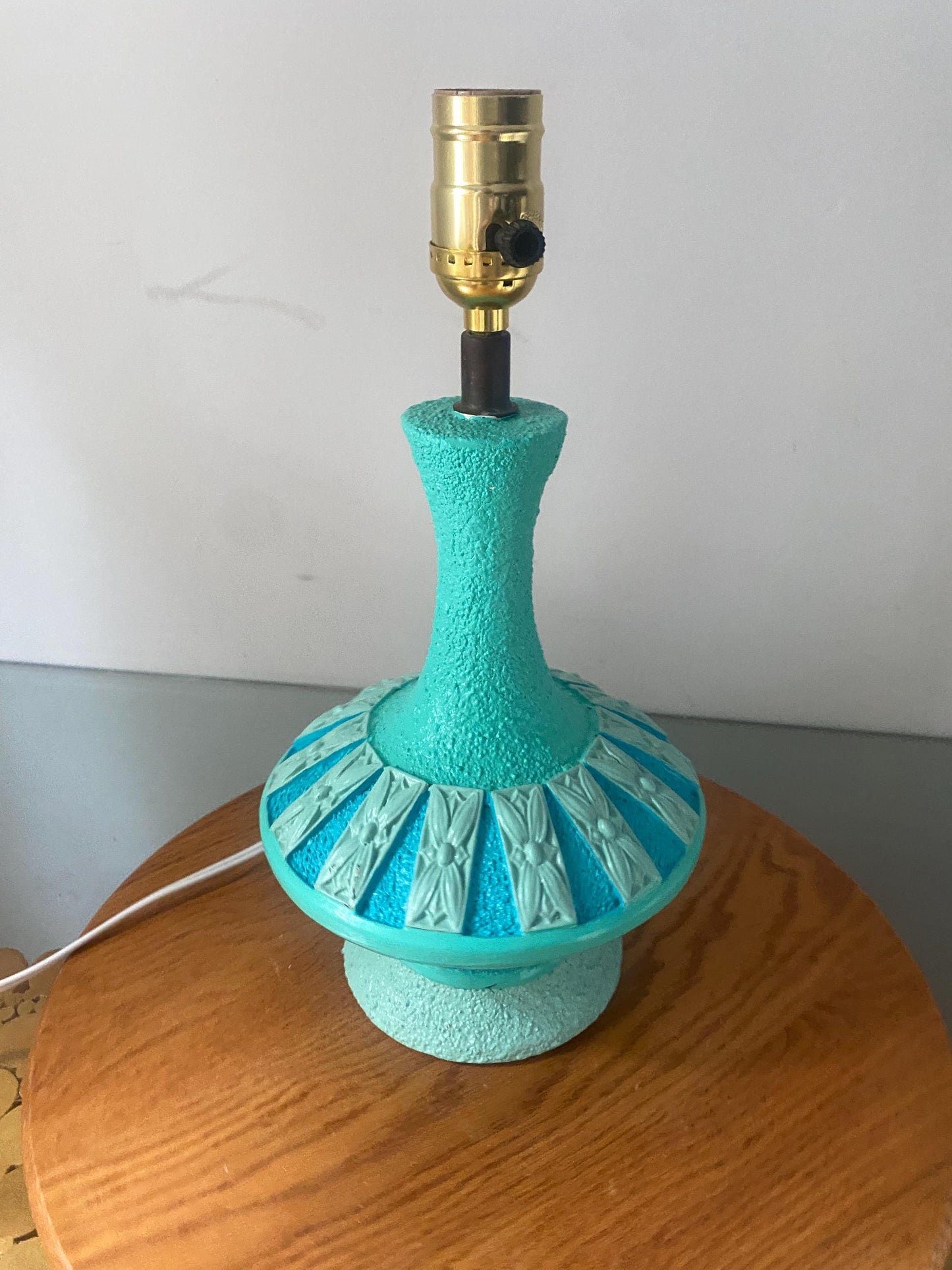 Small MCM Freshly Painted Blue Chalkware Table Lamp No Shade