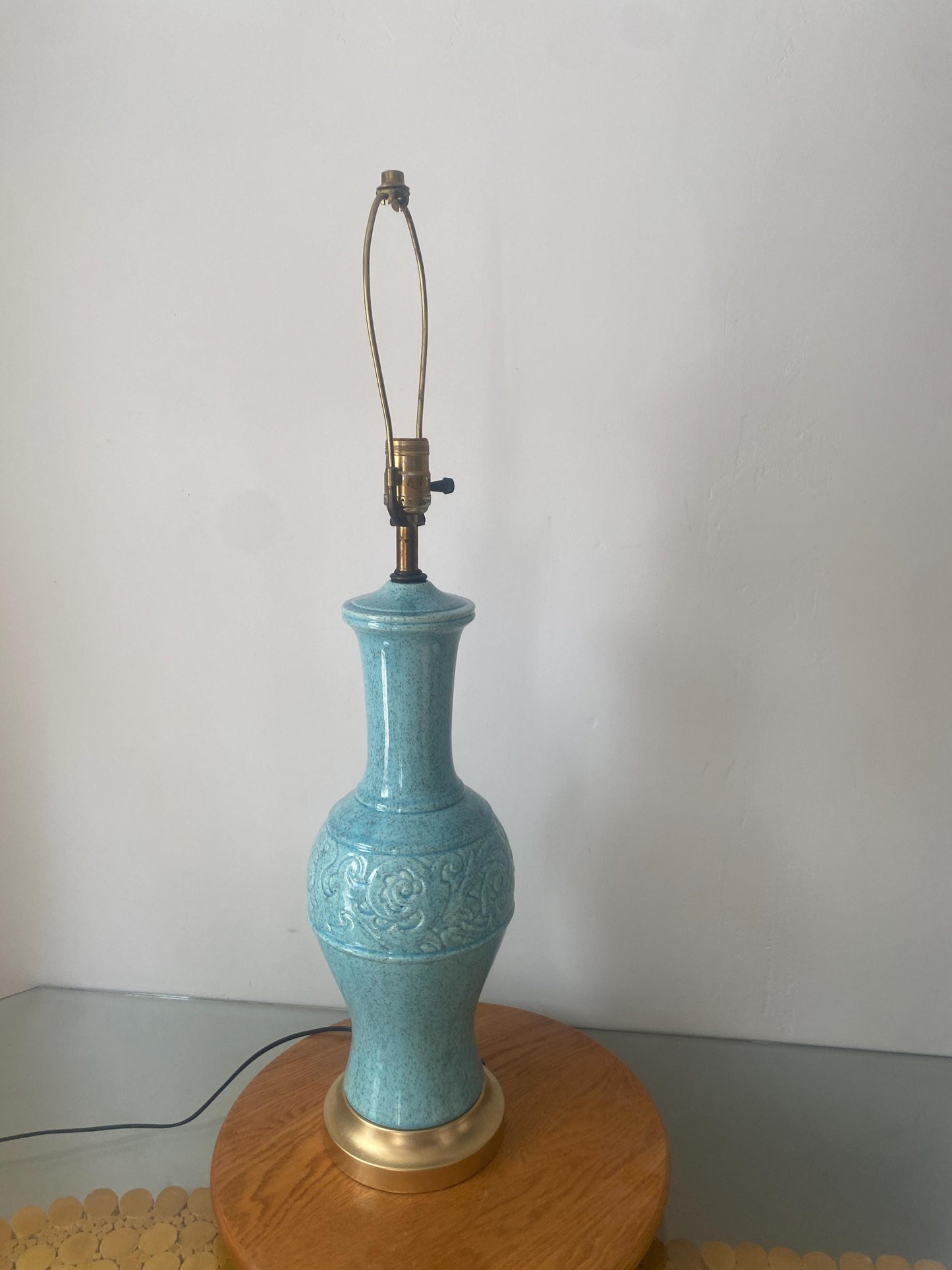 Tall MCM Speckled Robins Egg Blue Ceramic Table Lamp No Shade
