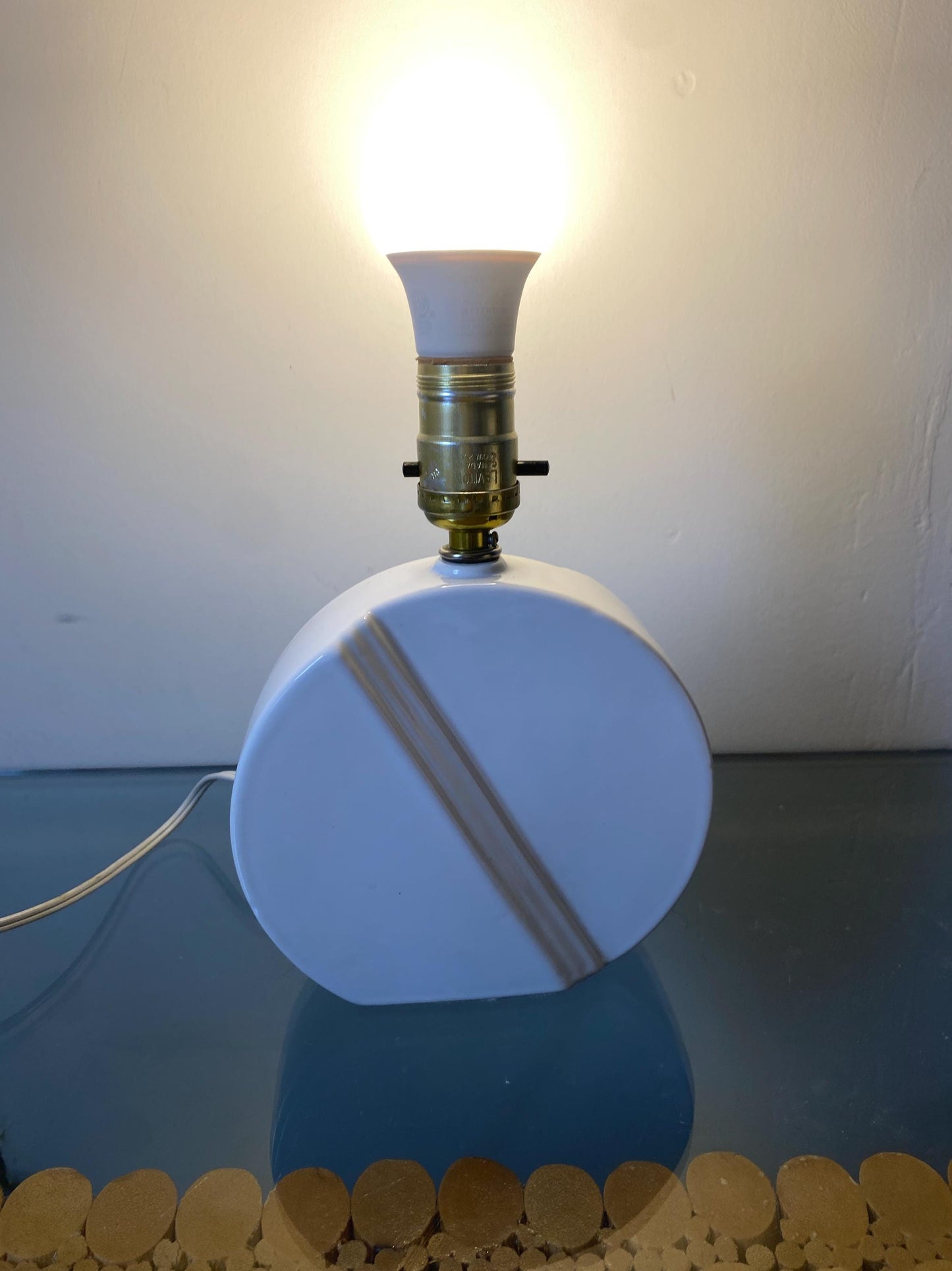 Small Retro Bright White Ceramic Pill Shaped Table Lamp No Shade