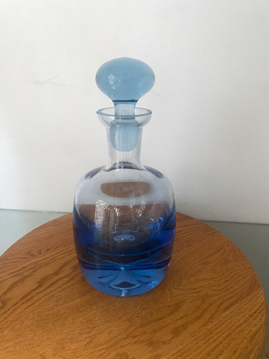 Vintage Heavy Light Blue Glass Decanter with Bubble Bottom