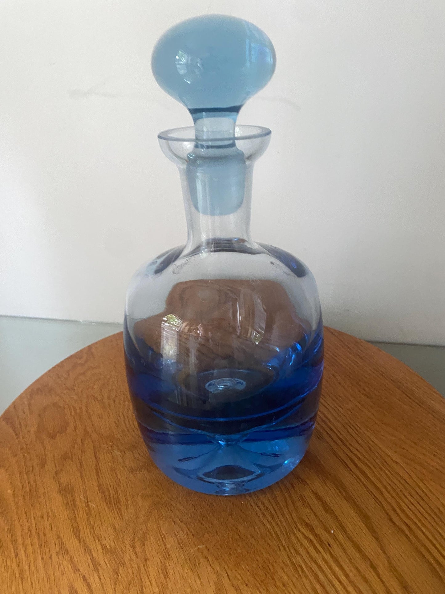 Vintage Heavy Light Blue Glass Decanter with Bubble Bottom