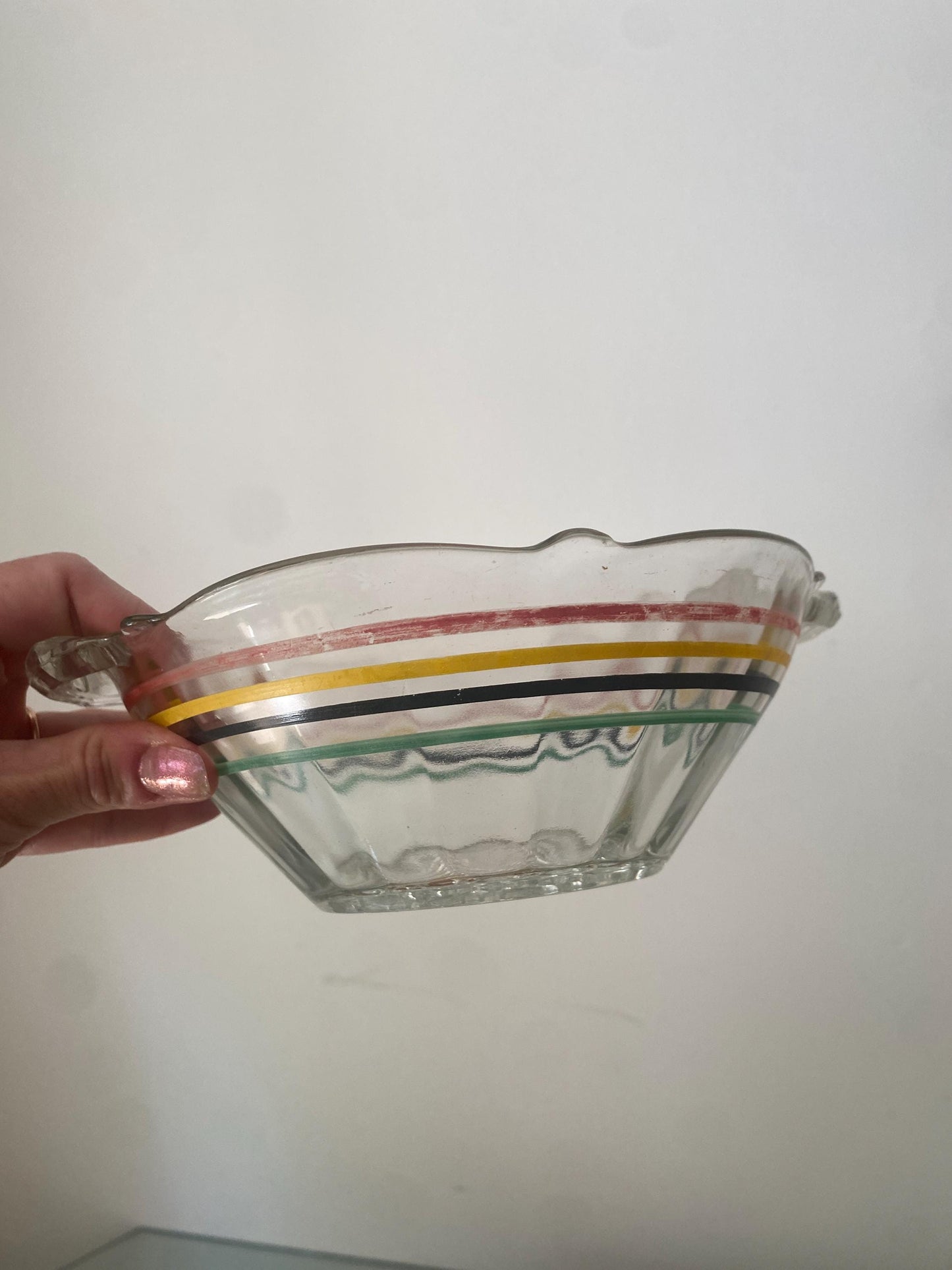 Vintage Anchor Hocking Lancaster Circus Stripes Ring Ding Clear Glass Bowl