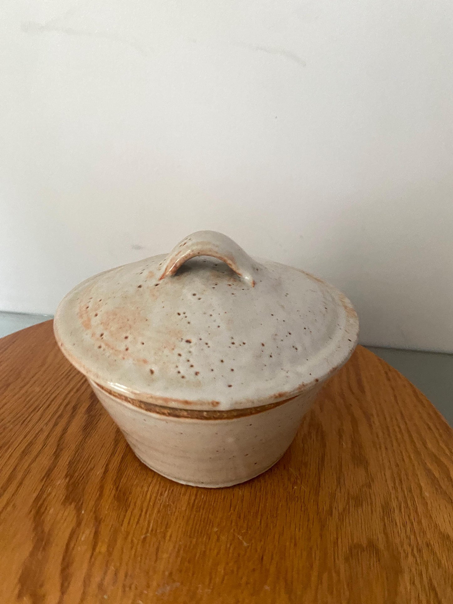 Handmade Natural Pottery Lidded Dish with Divided Centre