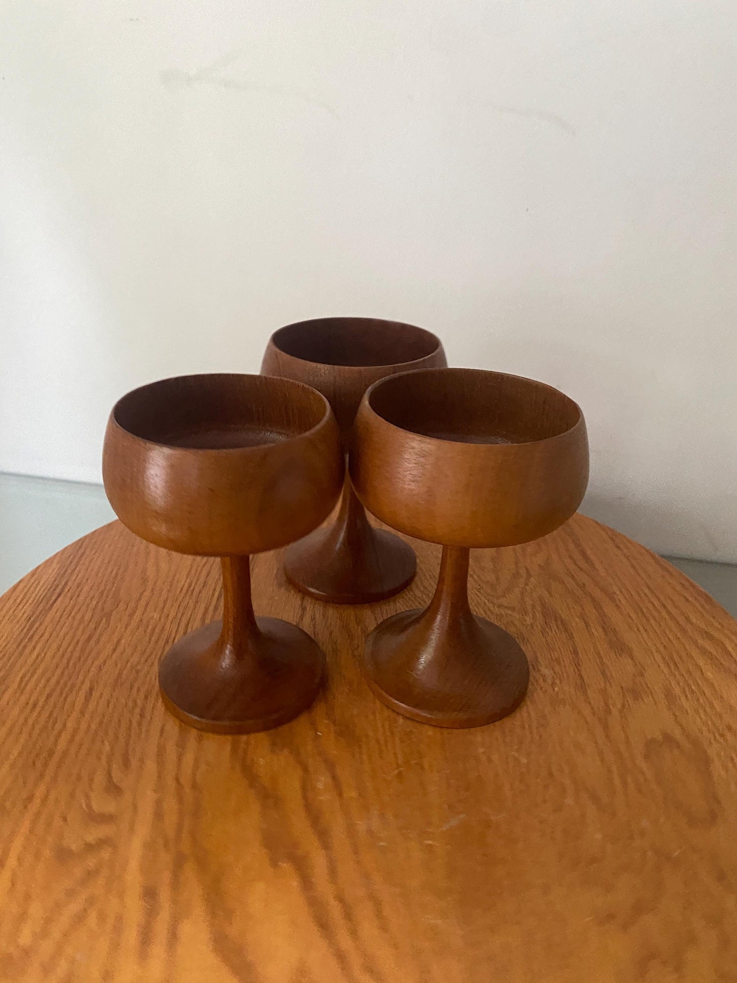 MCM Set of 3 Teak Champagne Coupes