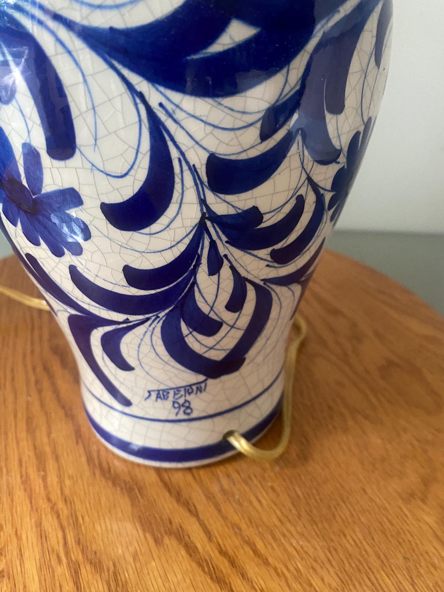 Medium Retro Blue and White Ceramic Lamp No Shade