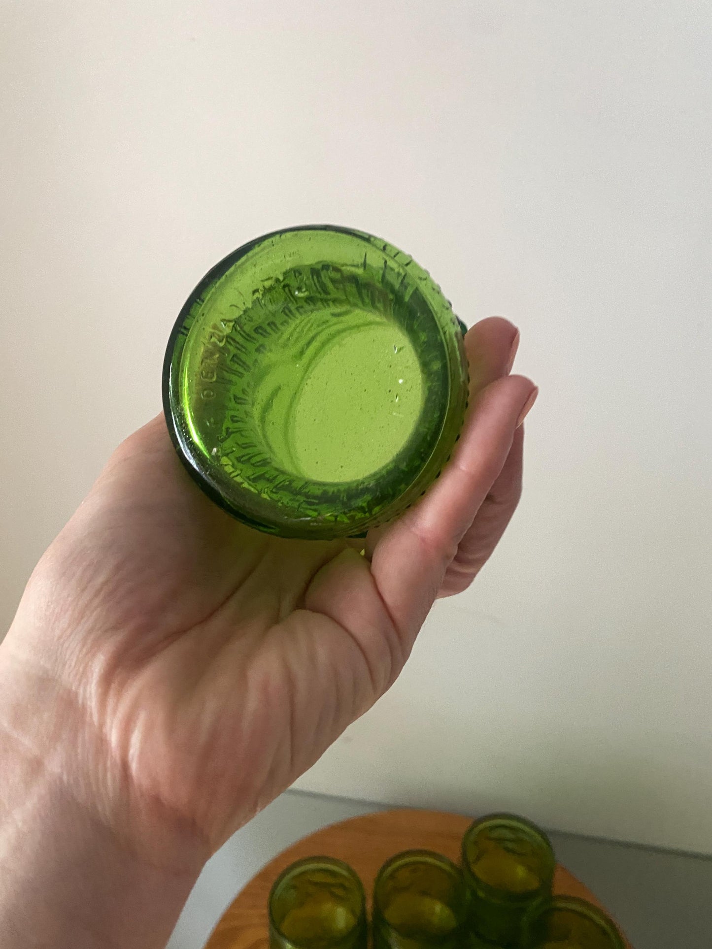 Set of 6 MCM Fidenza Citrus Embossed Green Glass Tumblers Made in Italy