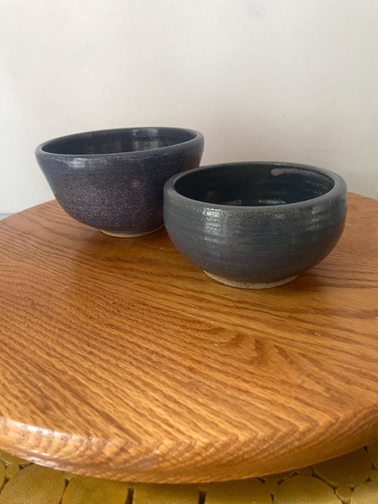 Pair of Small and Smaller Handmade Blueberry Pottery Bowls