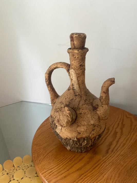 Unique Vintage Cork Covered Glass Decanter with Stopper Made in Italy