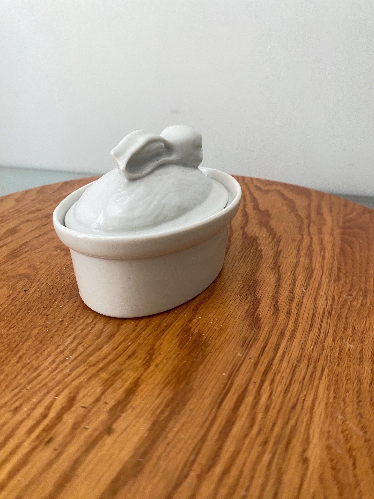 Vintage Small White Ceramic Rabbit on Nest Dish