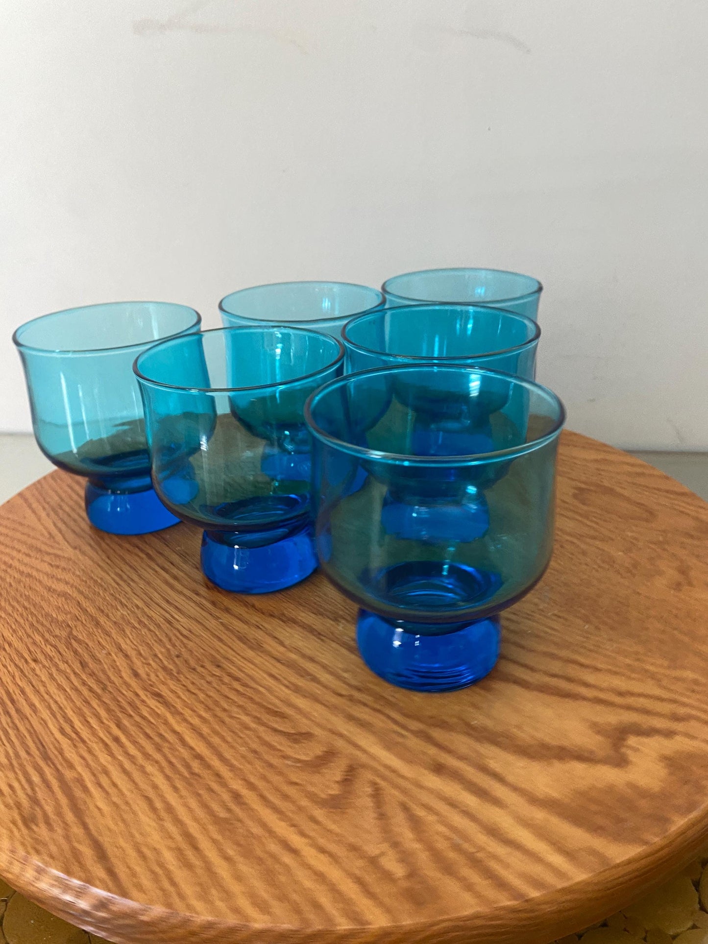 Vintage Set of 6 Tivoli Anchor Hocking Low Ball Bright Aqua Blue Glasses
