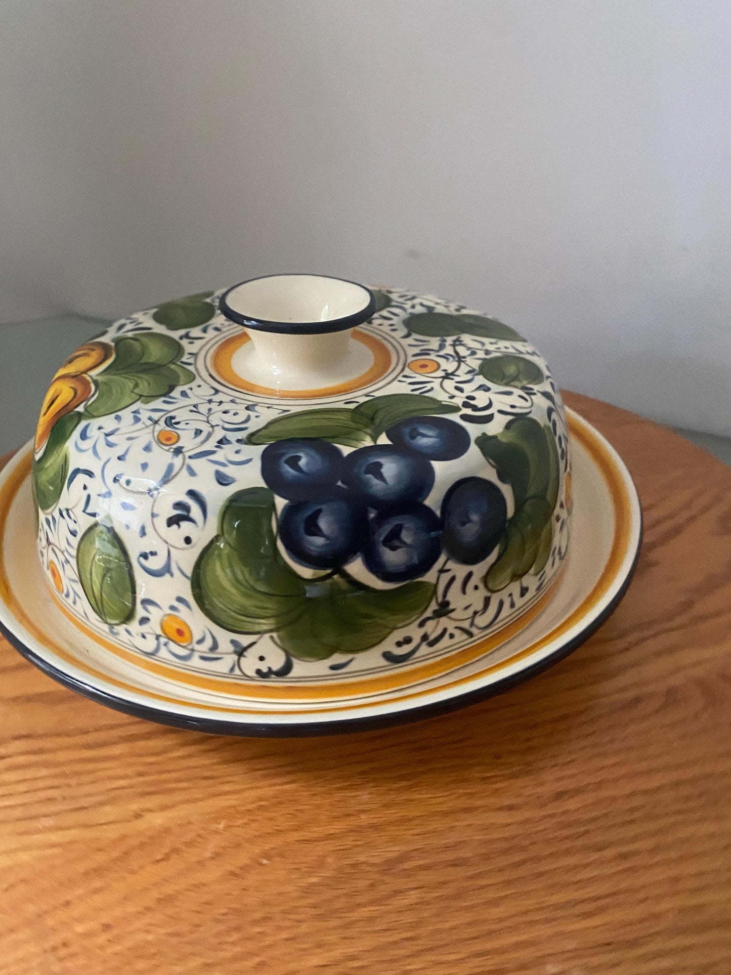 Vintage Hand Painted Ceramic Lidded Fromaggio Plate
