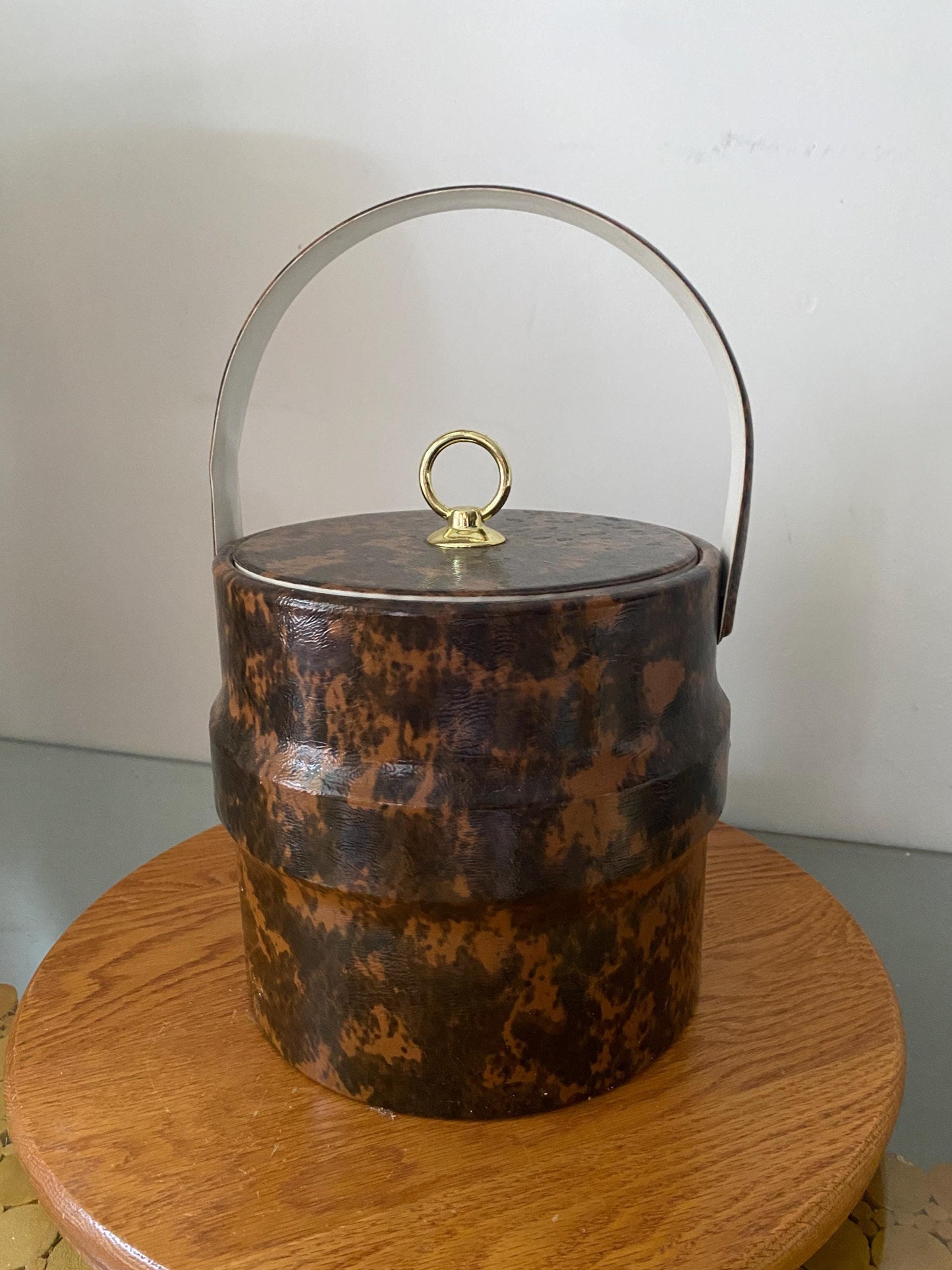 MCM Brown Faux Tortoise Shell Vinyl Ice Bucket Made in USA