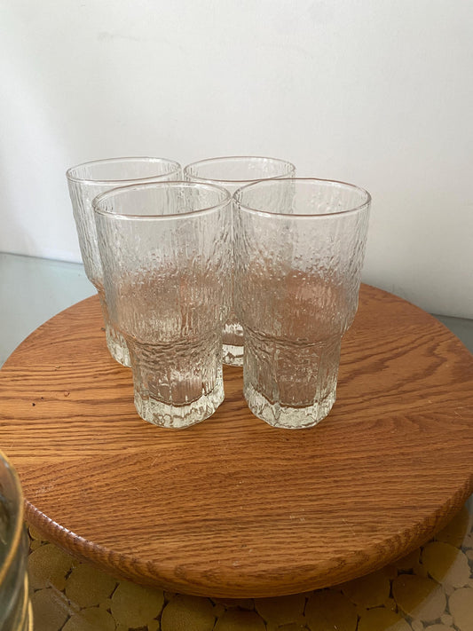 Set of 4 MCM Bark Texture Clear Glass Tumblers