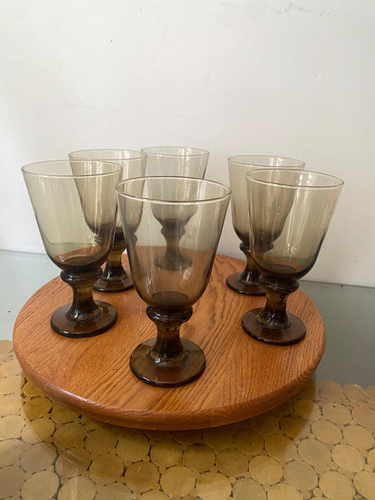 Set of 6 Vintage Libbey Smokey Topaz Wine Glasses