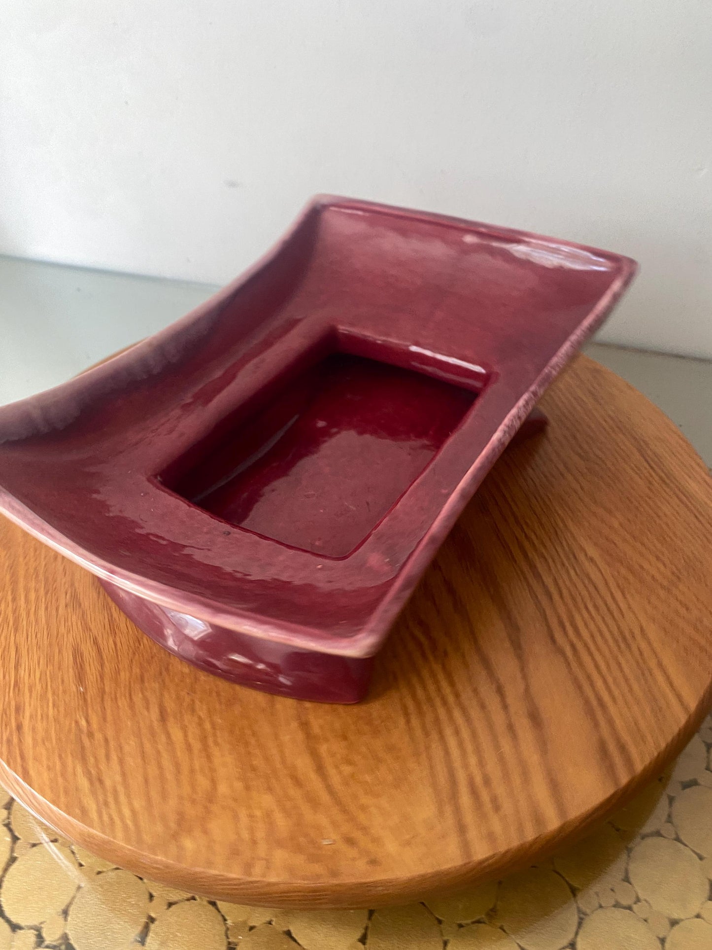 Vintage Deep Cranberry Drip Glaze Ceramic Dish