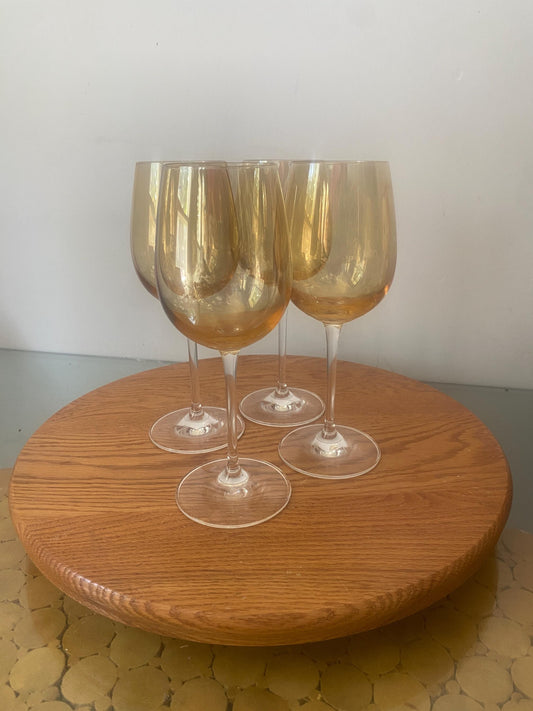 Vintage Set of 4 Golden Peach Lustre Wine Glasses