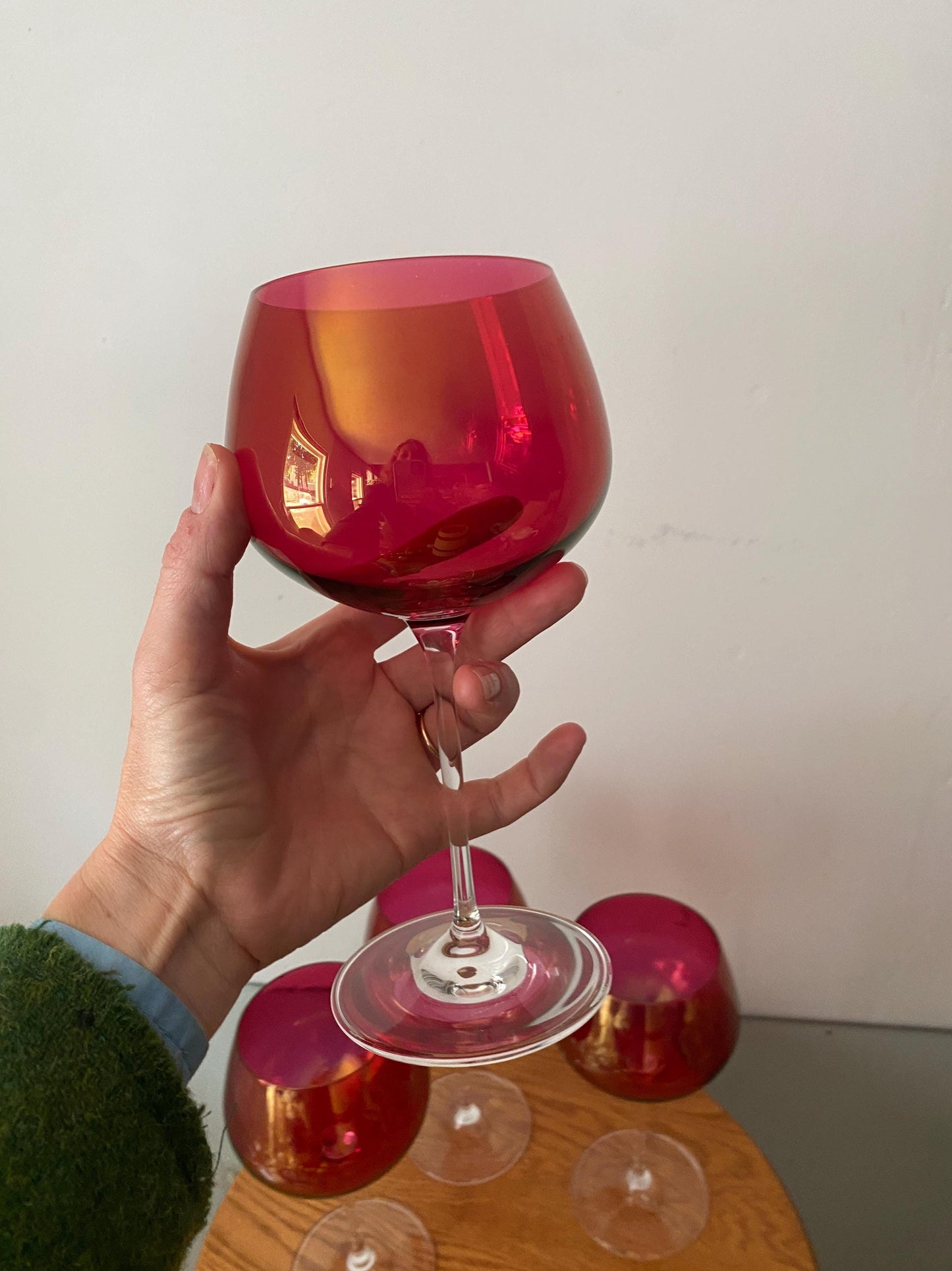 Set of 4 Oversized Cranberry Flash Wine Glasses