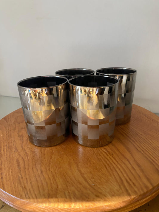 Set of 4 MCM Short Textured Silver Low Ball Tumblers